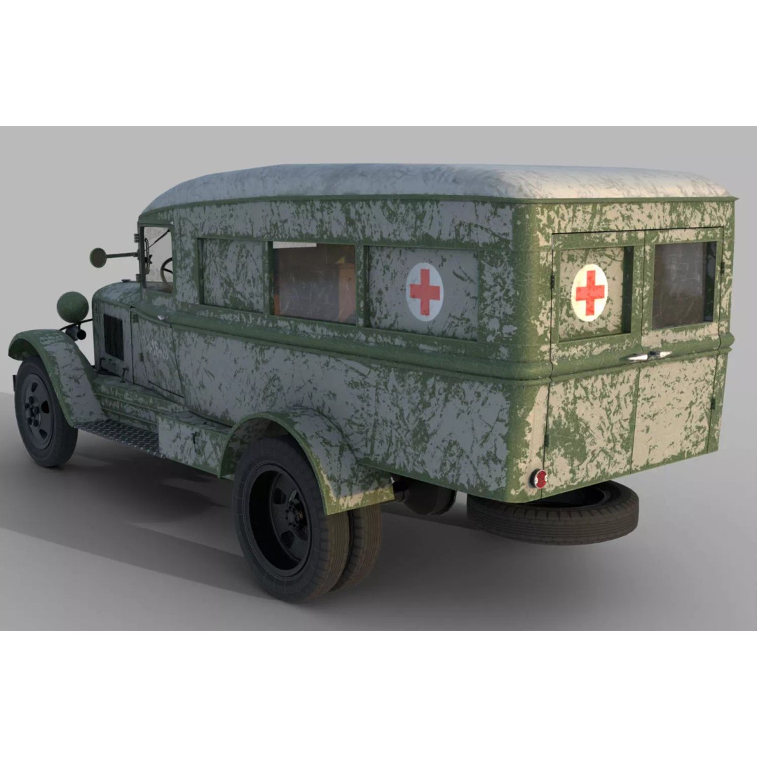 GAZ-55 Ambulance 3D Model – Low Poly Game Asset, PBR Textures - View 4