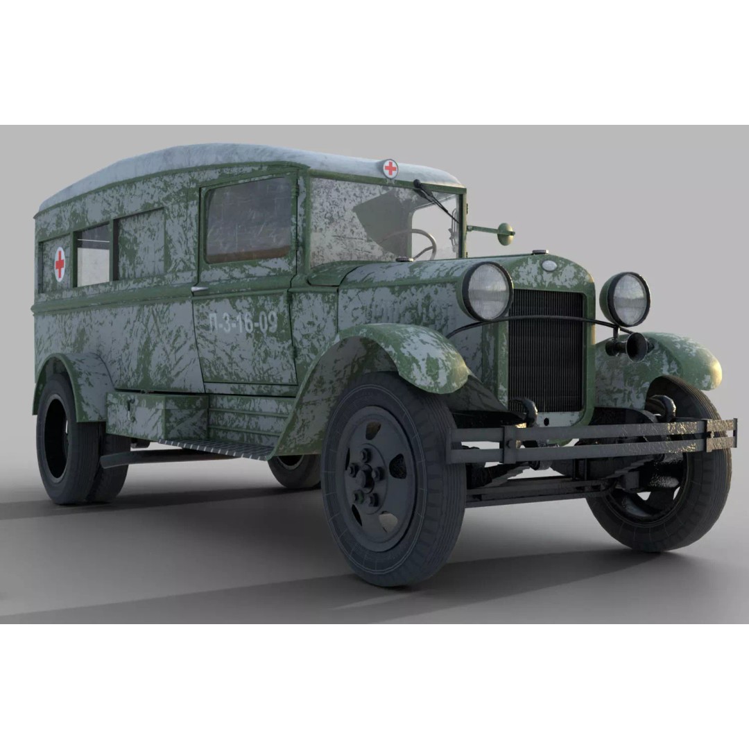 GAZ-55 Ambulance 3D Model – Low Poly Game Asset, PBR Textures - View 5