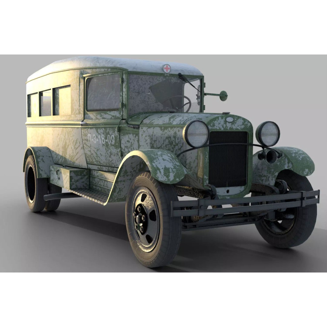GAZ-55 Ambulance 3D Model – Low Poly Game Asset, PBR Textures - View 6