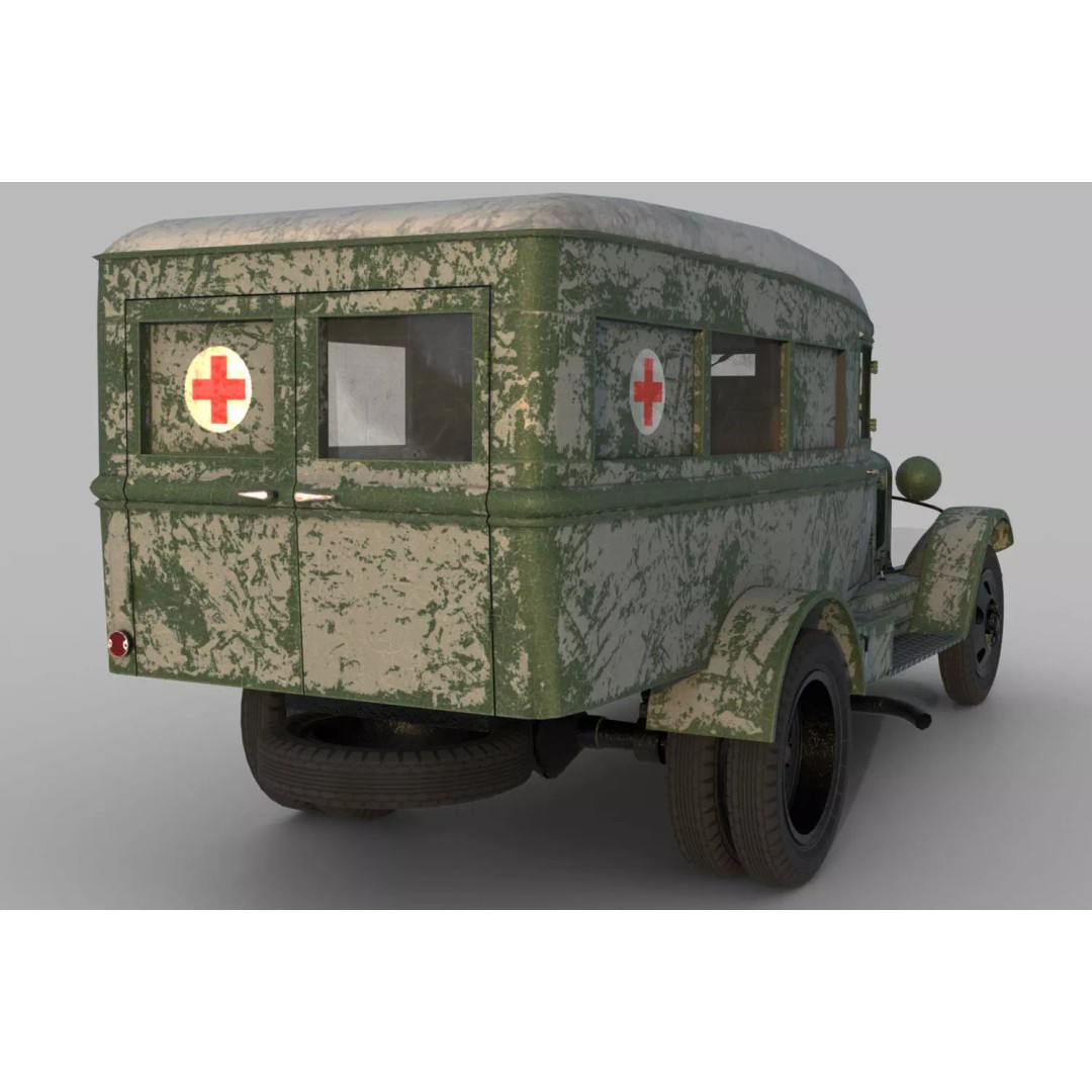 GAZ-55 Ambulance 3D Model – Low Poly Game Asset, PBR Textures - View 7