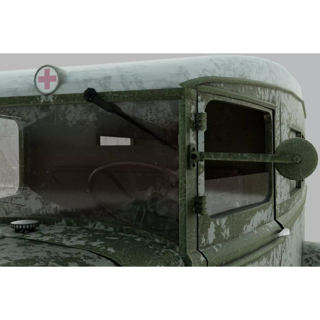 GAZ-55 Ambulance 3D Model – Low Poly Game Asset, PBR Textures - View 9