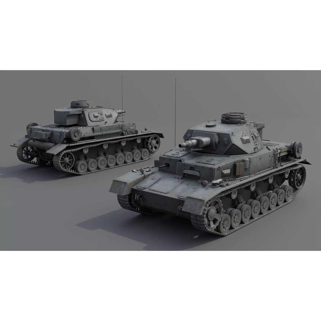 Panzer IV E Medium Tank 3D Model – Low Poly Game Asset, FBX, PBR - View 3