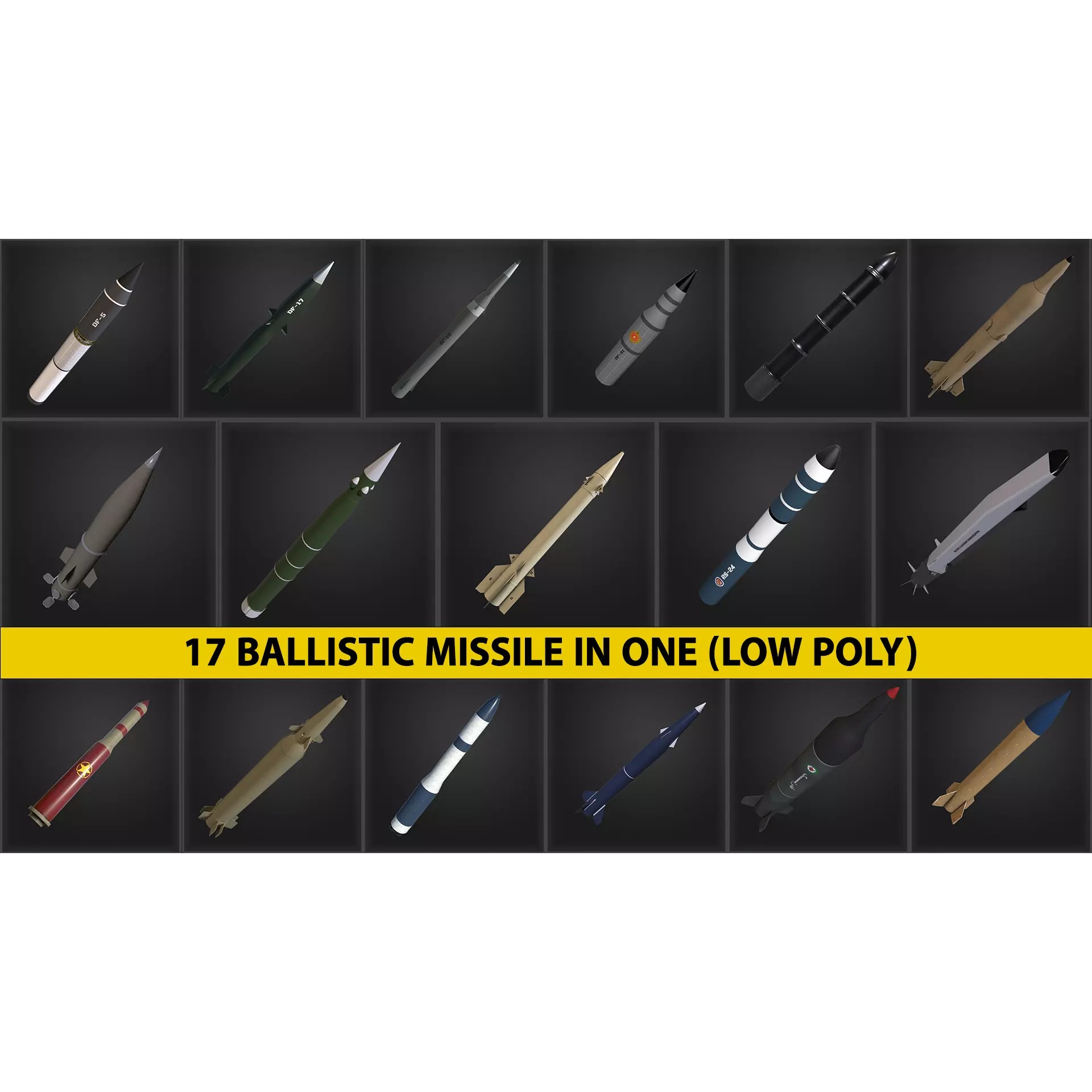 17 in One Ballistic Missile - Low-Poly Game-Ready 3D Model - View 2
