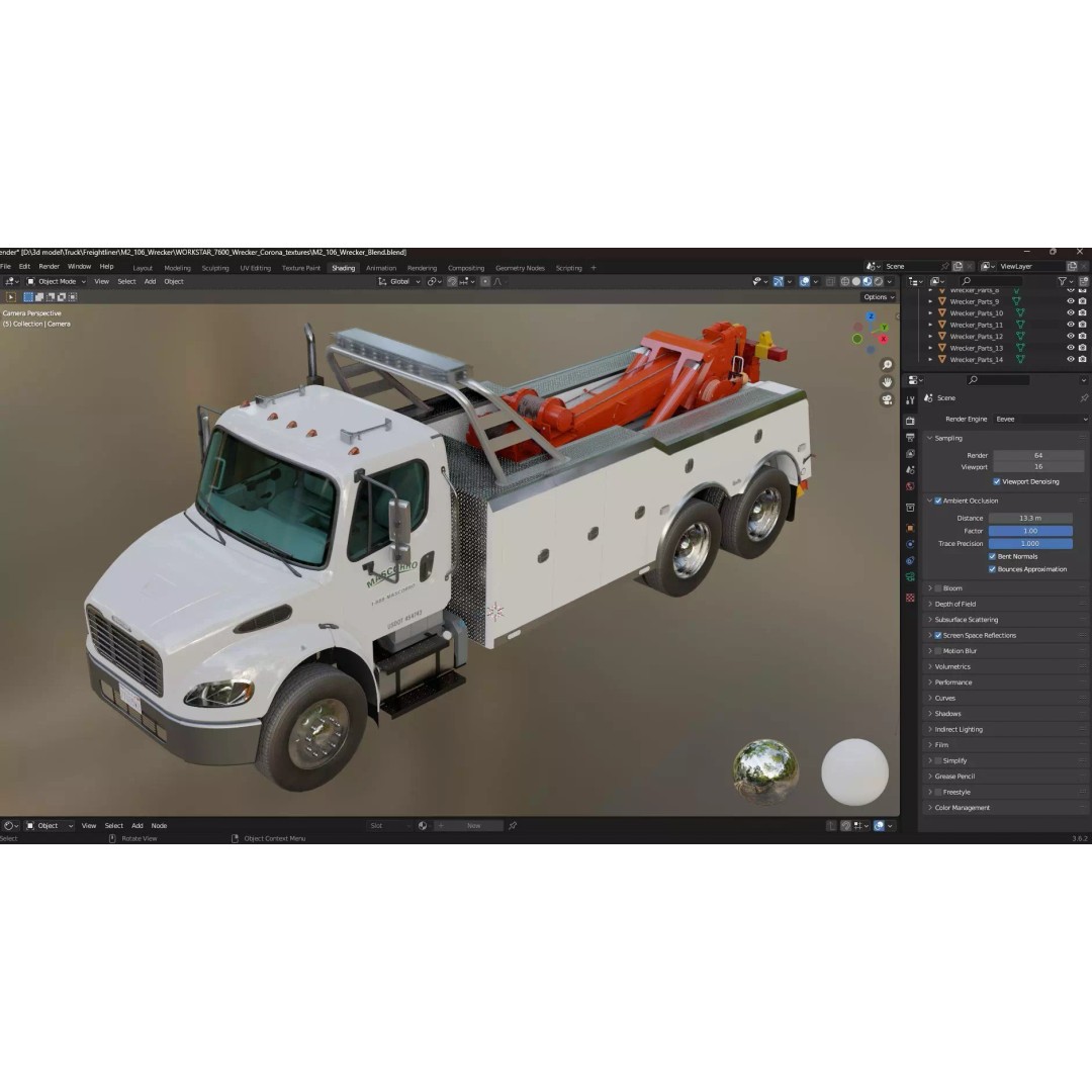 Freightliner M2 106 Wrecker Tow Truck 3D Model – Low Poly Game Asset, FBX - View 43