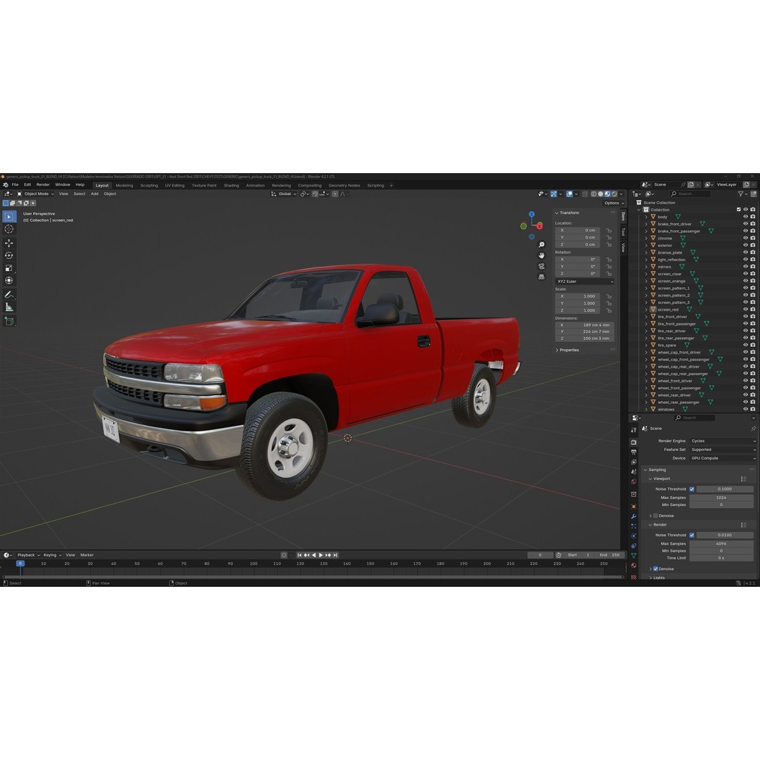Pickup Truck 3D Model – High Detail 4WD Vehicle, Blender & FBX