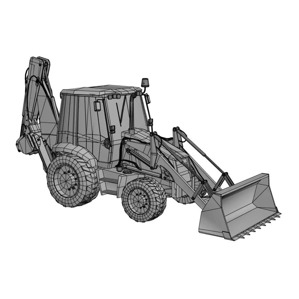 Backhoe Loader 3D Model – Low Poly Construction Vehicle, FBX, Game Ready