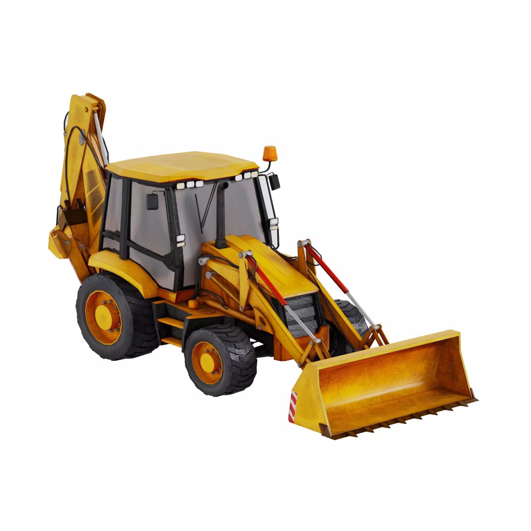 Backhoe Loader 3D Model – Low Poly Construction Vehicle, FBX, Game Ready - View 2
