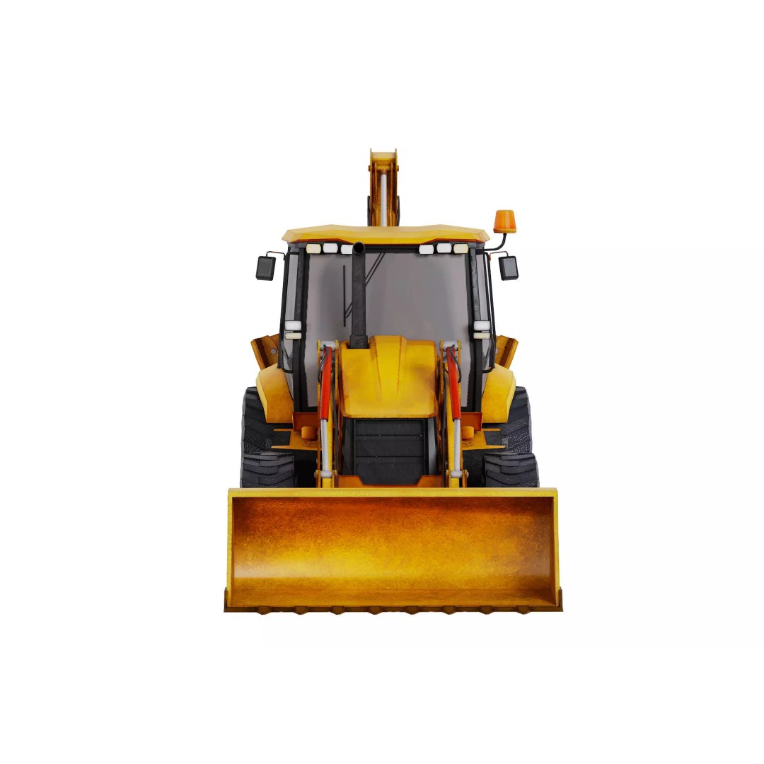 Backhoe Loader 3D Model – Low Poly Construction Vehicle, FBX, Game Ready - View 4