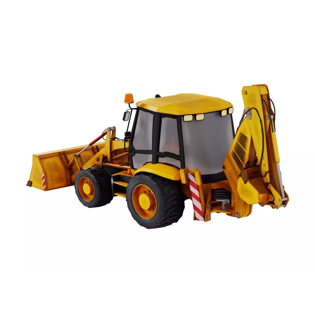 Backhoe Loader 3D Model – Low Poly Construction Vehicle, FBX, Game Ready - View 5
