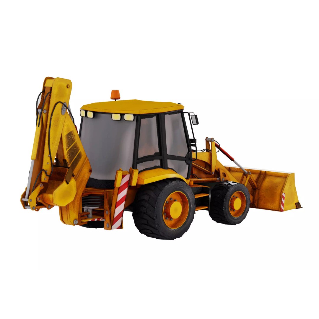 Backhoe Loader 3D Model – Low Poly Construction Vehicle, FBX, Game Ready - View 6