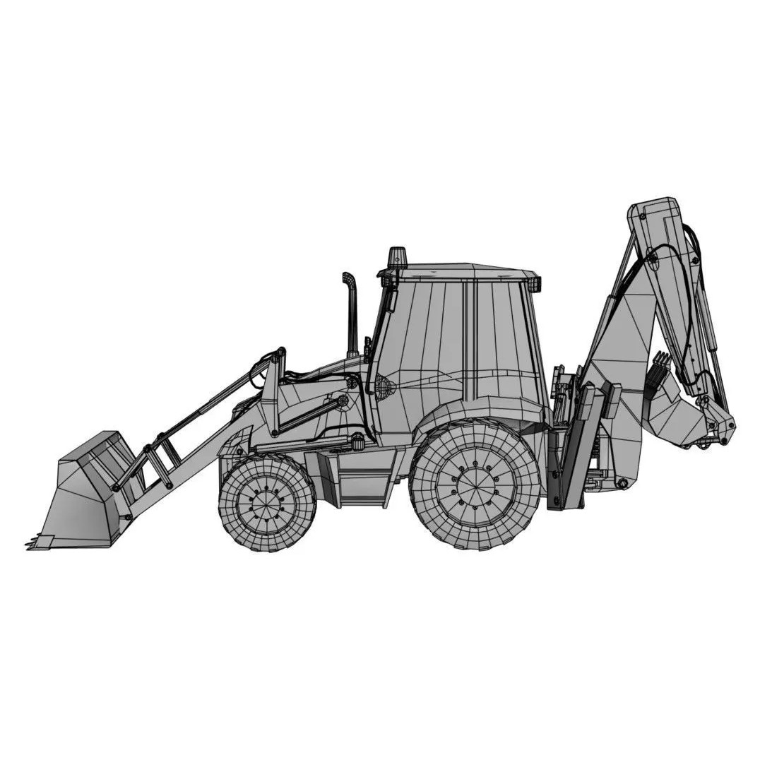 Backhoe Loader 3D Model – Low Poly Construction Vehicle, FBX, Game Ready - View 8