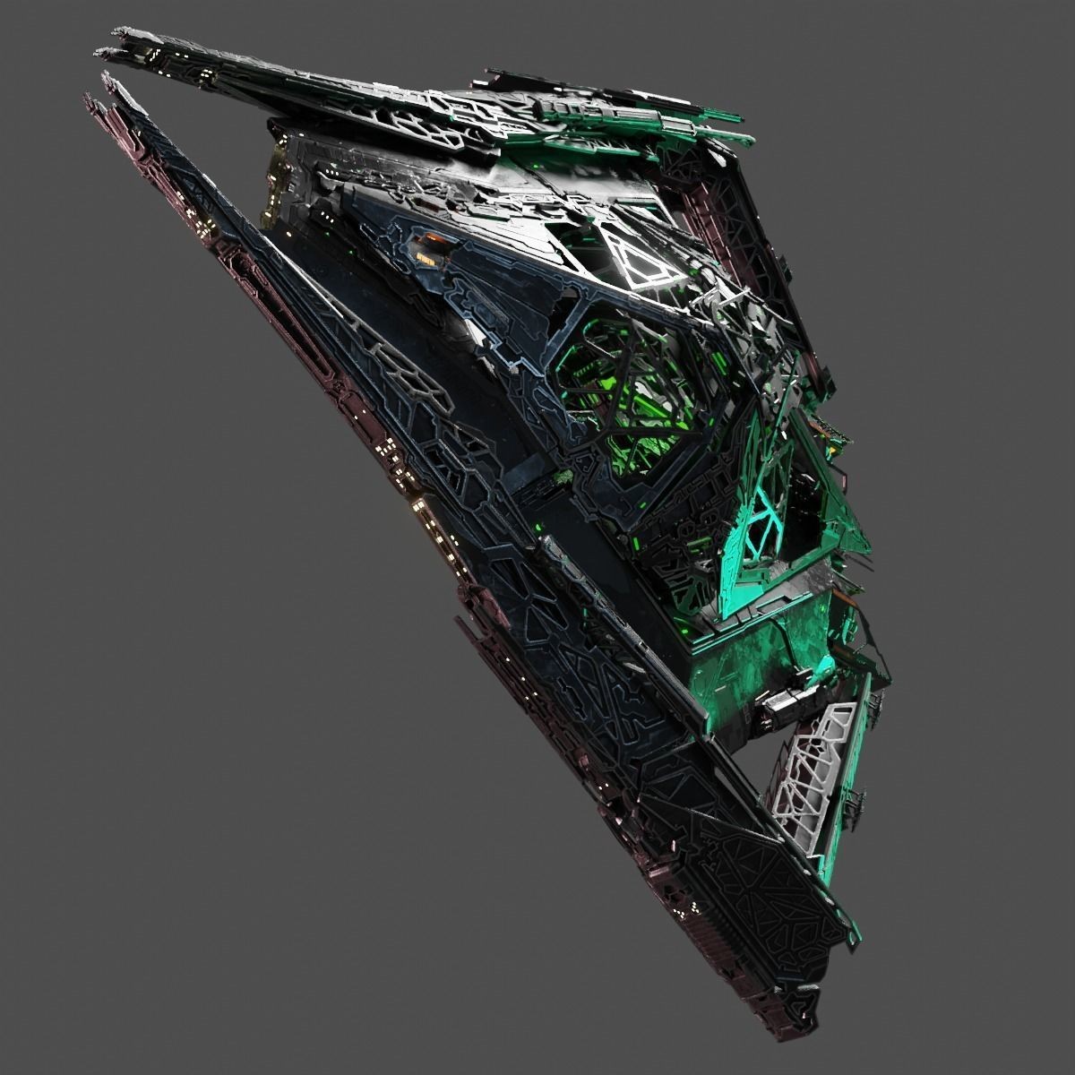 Large Alien Spacecraft - Game-Ready 3D Model - View 8