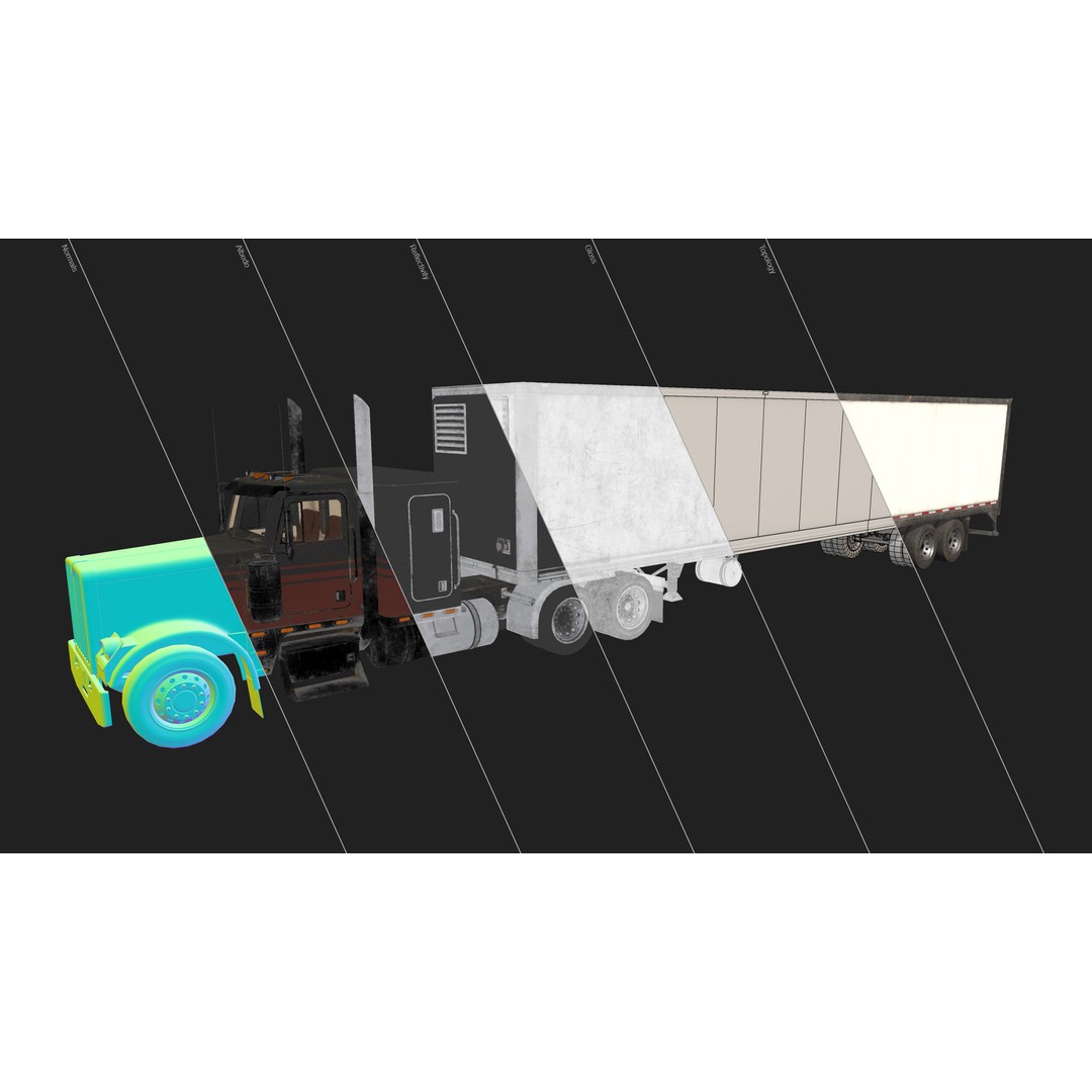 Flat Top Semi Truck 3D Model – Low Poly Refrigerated Trailer, FBX