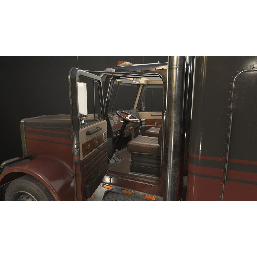 Flat Top Semi Truck 3D Model – Low Poly Refrigerated Trailer, FBX - View 10
