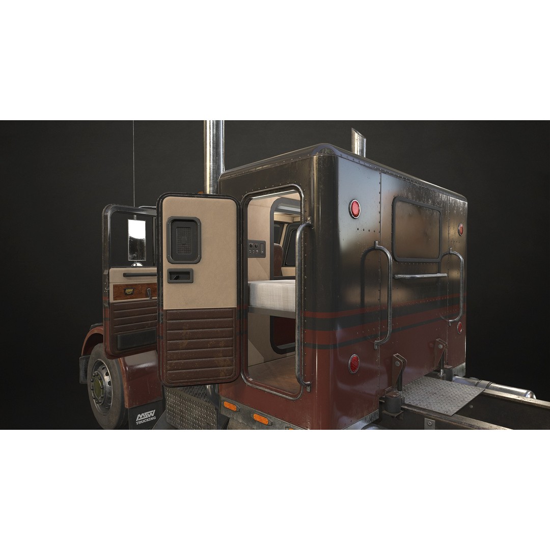 Flat Top Semi Truck 3D Model – Low Poly Refrigerated Trailer, FBX - View 11