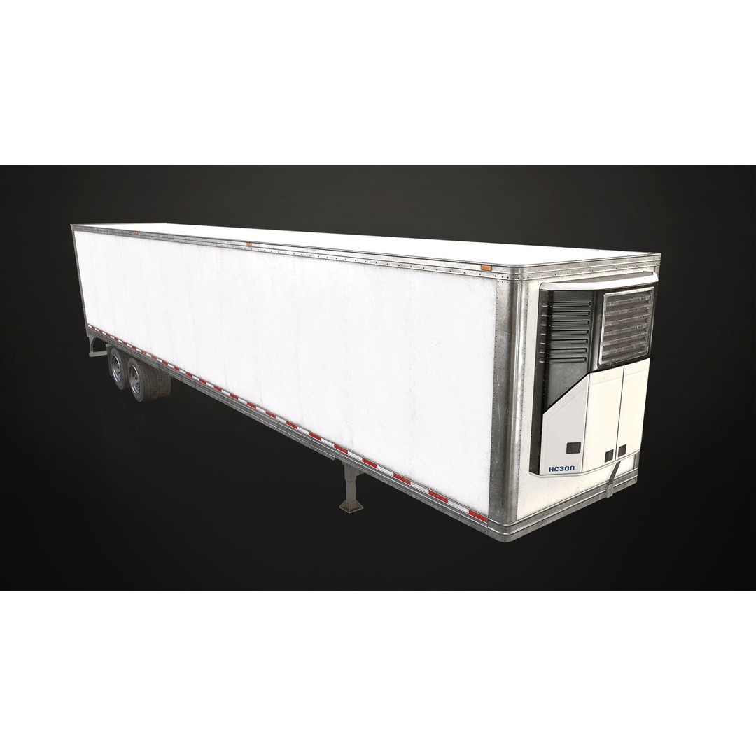 Flat Top Semi Truck 3D Model – Low Poly Refrigerated Trailer, FBX - View 16