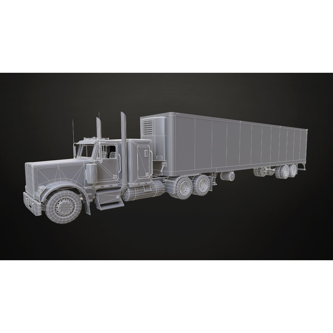 Flat Top Semi Truck 3D Model – Low Poly Refrigerated Trailer, FBX - View 22