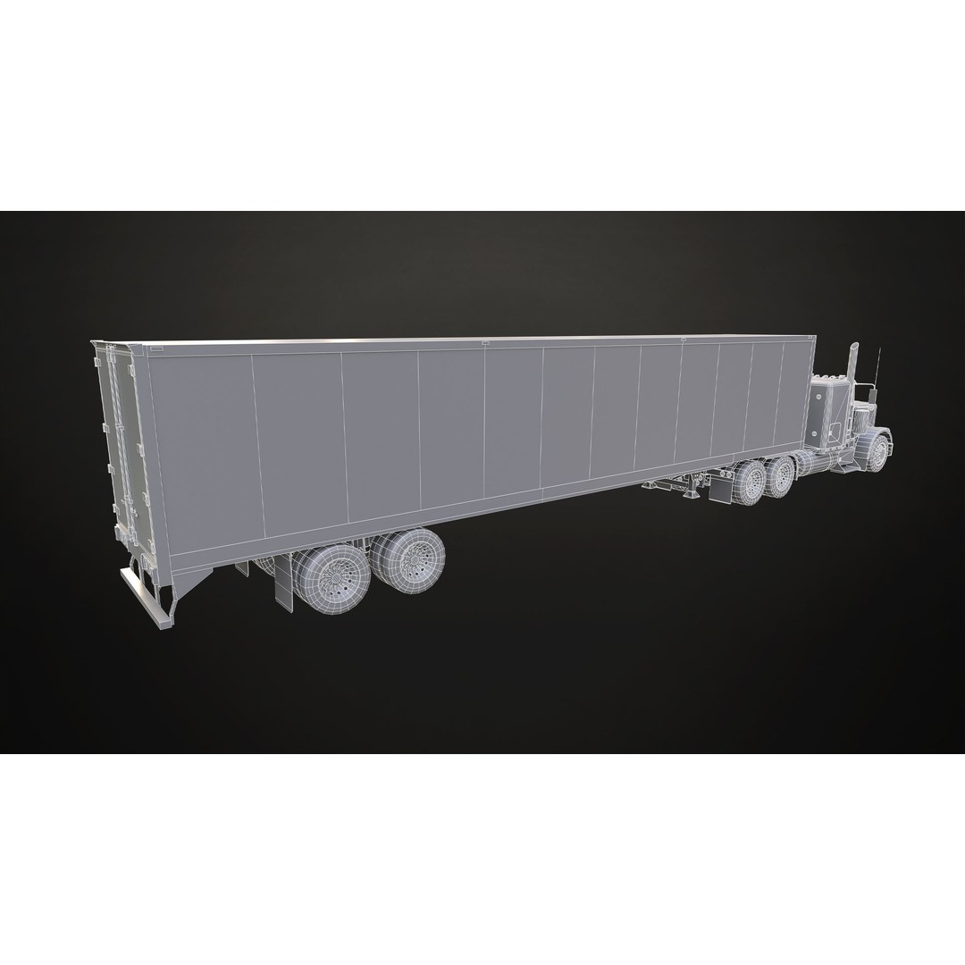 Flat Top Semi Truck 3D Model – Low Poly Refrigerated Trailer, FBX - View 23