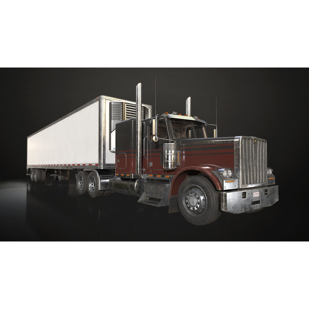 Flat Top Semi Truck 3D Model – Low Poly Refrigerated Trailer, FBX - View 3