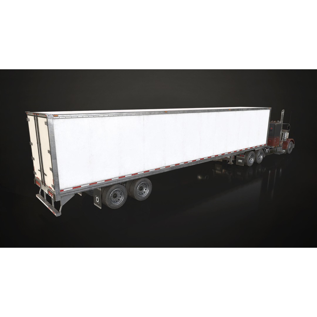 Flat Top Semi Truck 3D Model – Low Poly Refrigerated Trailer, FBX - View 4