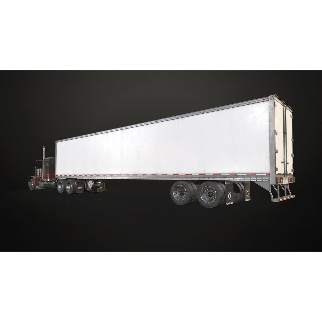 Flat Top Semi Truck 3D Model – Low Poly Refrigerated Trailer, FBX - View 5