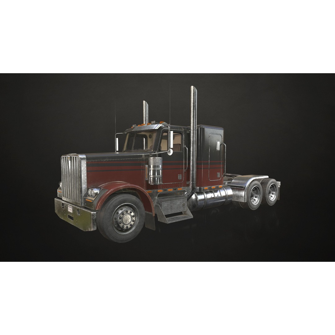 Flat Top Semi Truck 3D Model – Low Poly Refrigerated Trailer, FBX - View 6