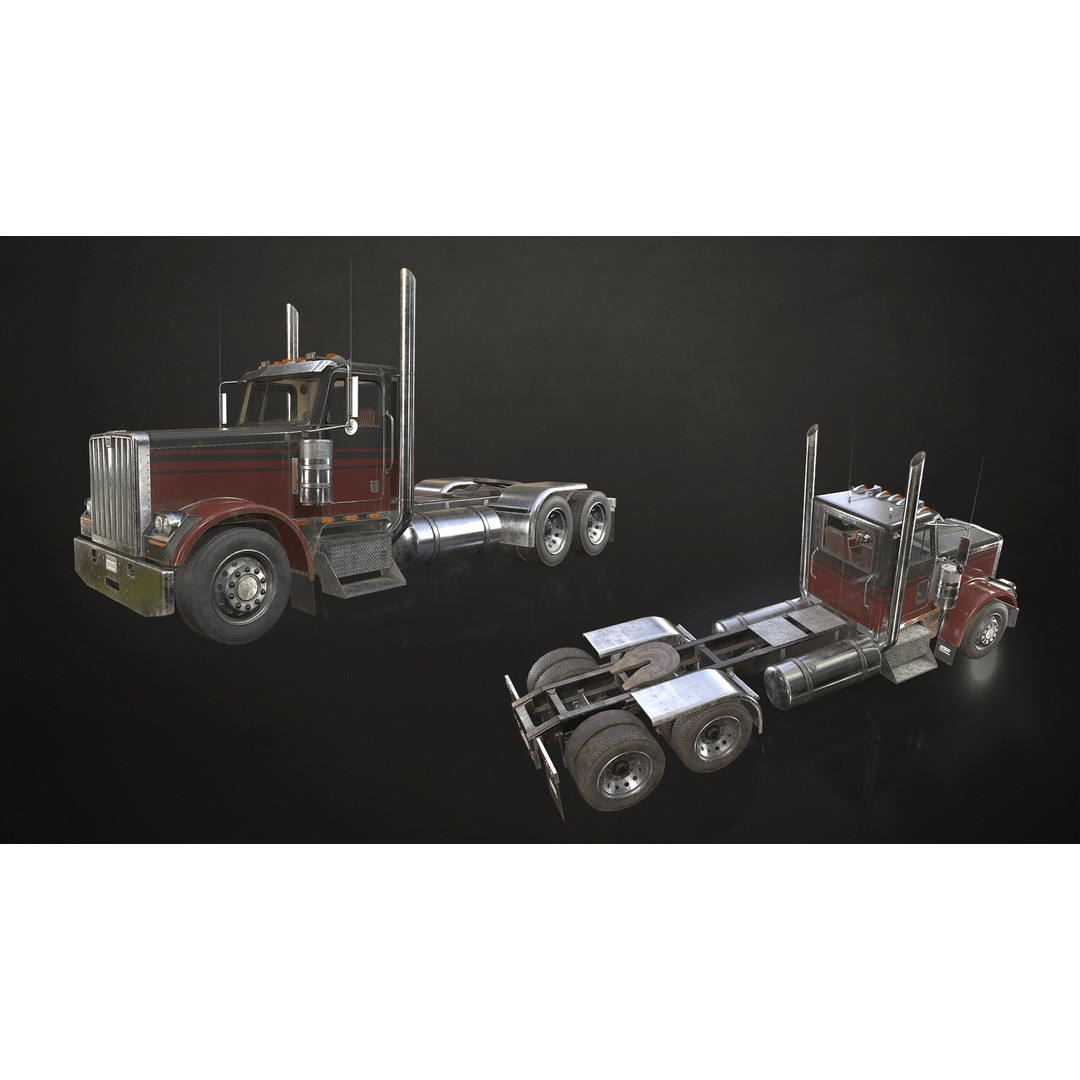 Flat Top Semi Truck 3D Model – Low Poly Refrigerated Trailer, FBX - View 8