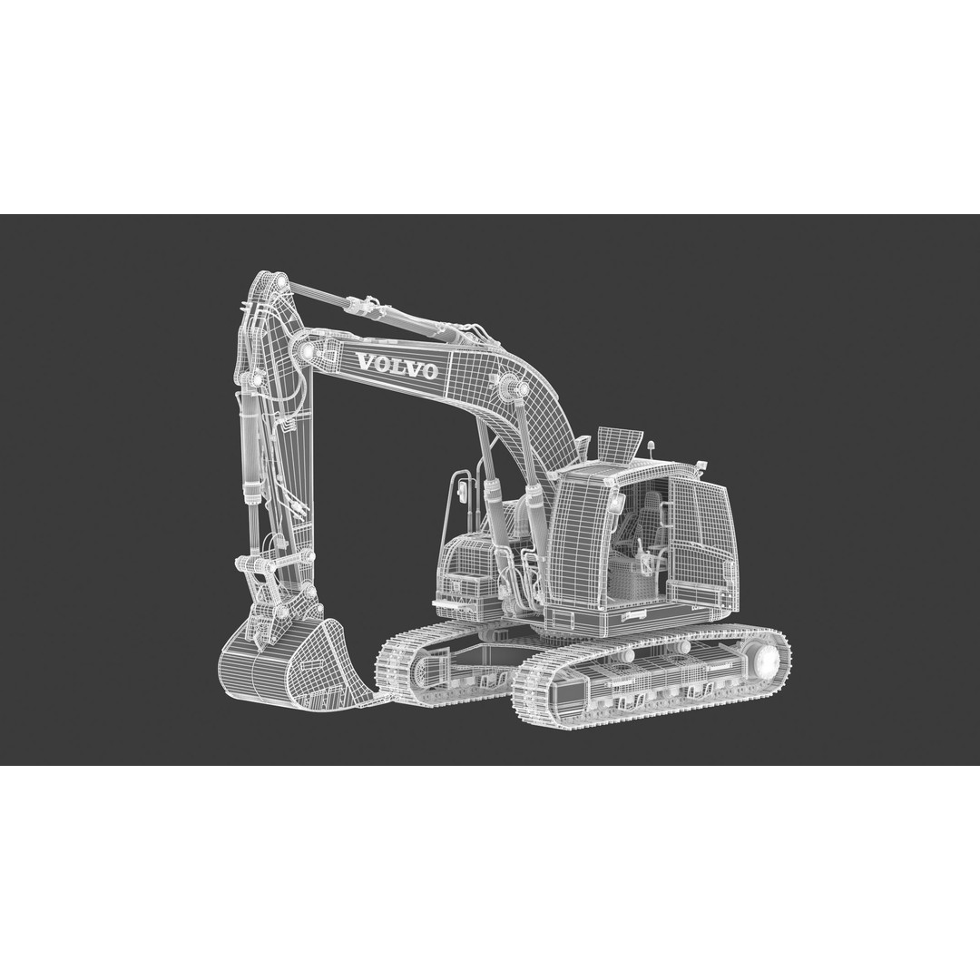 Volvo ECR 235 EL Excavator 3D Model – High Poly Rigged Asset, FBX, OBJ - View 25