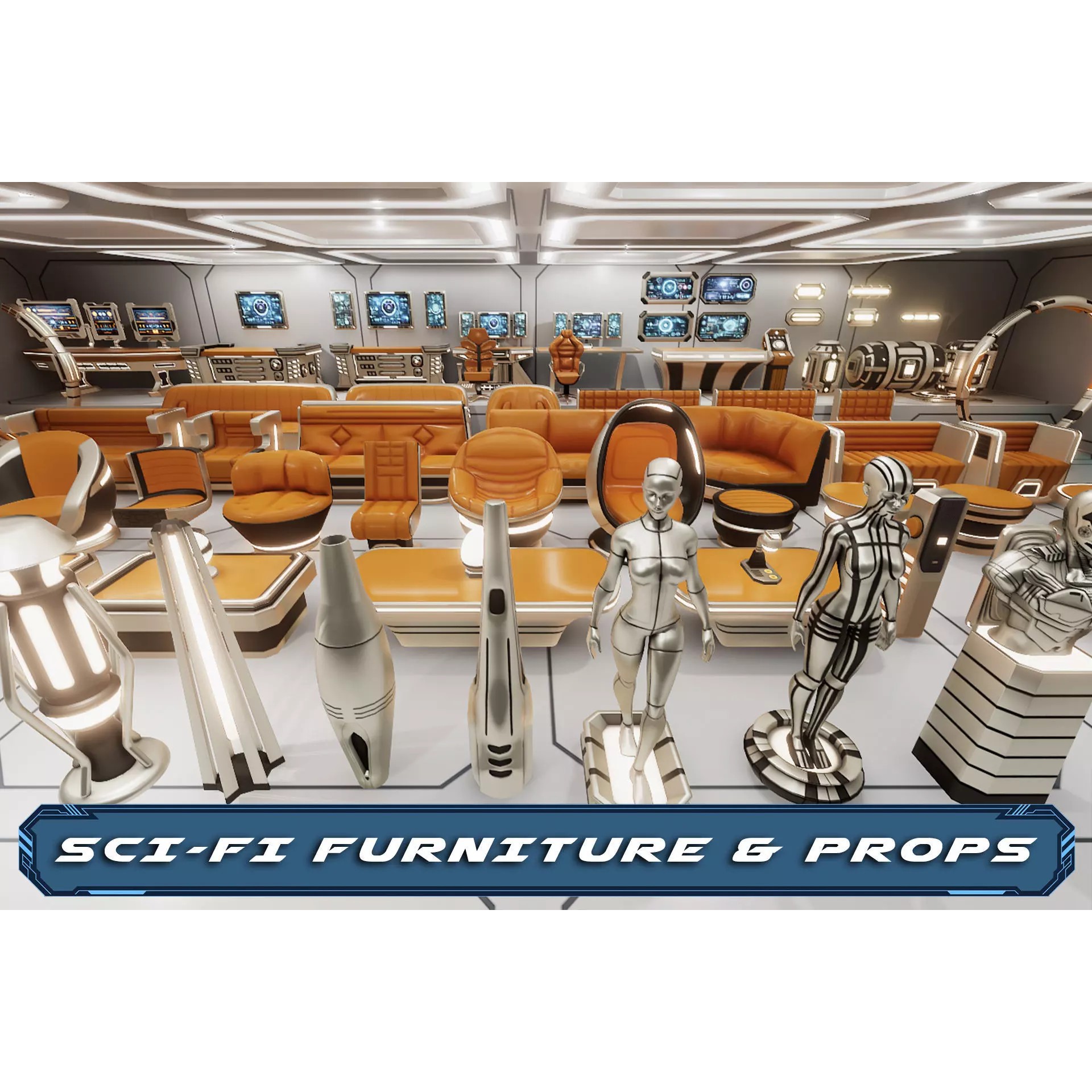 Sci-Fi Furniture and Props - Low-Poly Game-Ready 3D Model - View 2