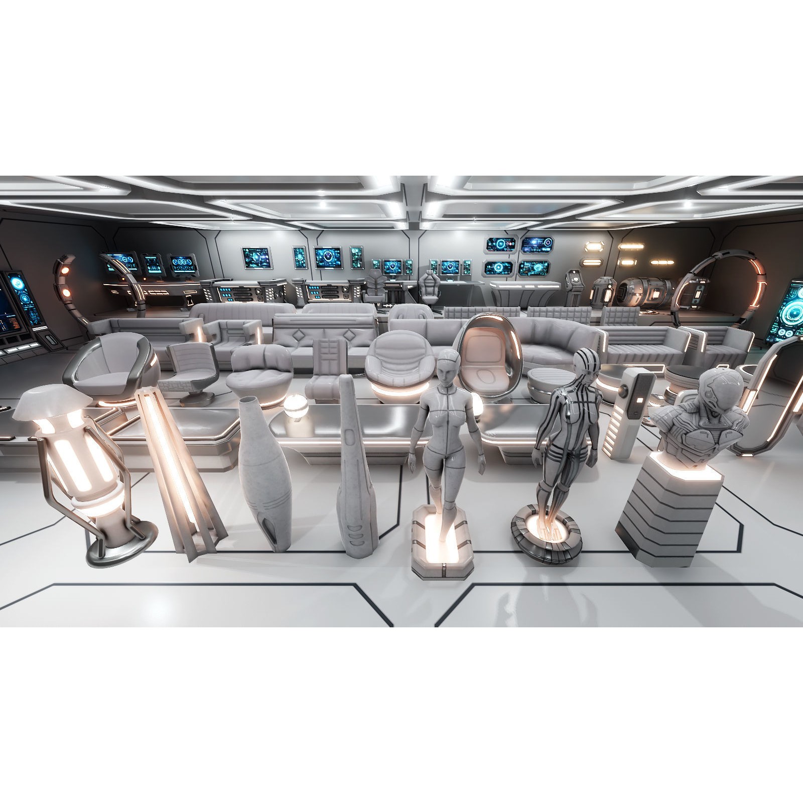 Sci-Fi Furniture and Props - Low-Poly Game-Ready 3D Model - View 3