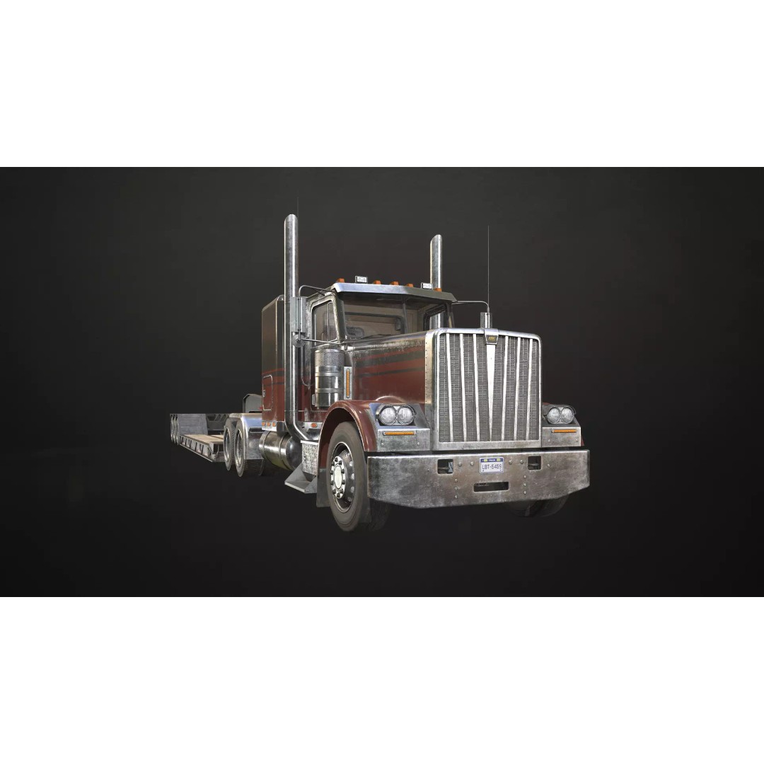 Flat Top Semi Truck 3D Model – Low Poly Game Asset, FBX, PBR Textures - View 2