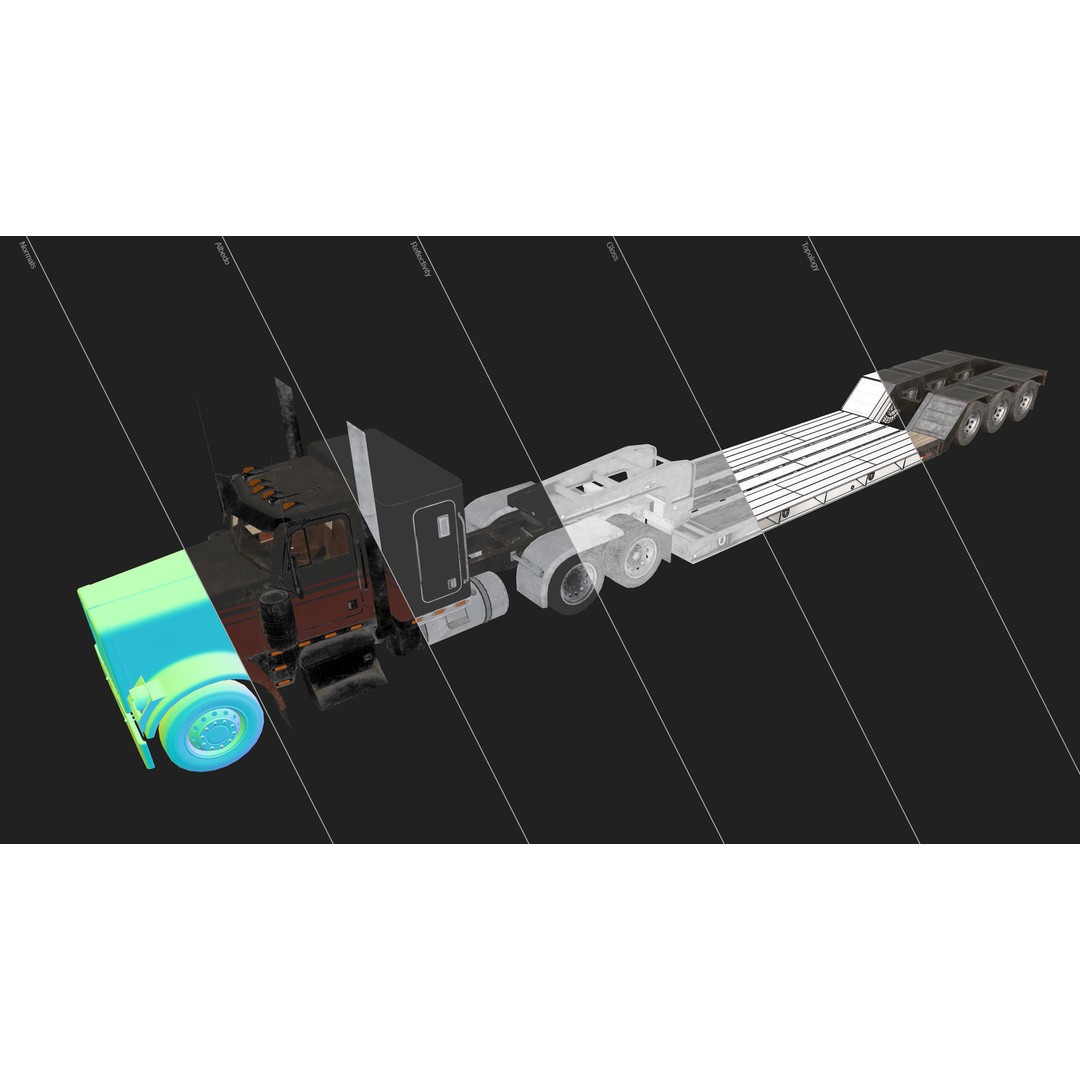Flat Top Semi Truck 3D Model – Low Poly Game Asset, FBX, PBR Textures - View 20