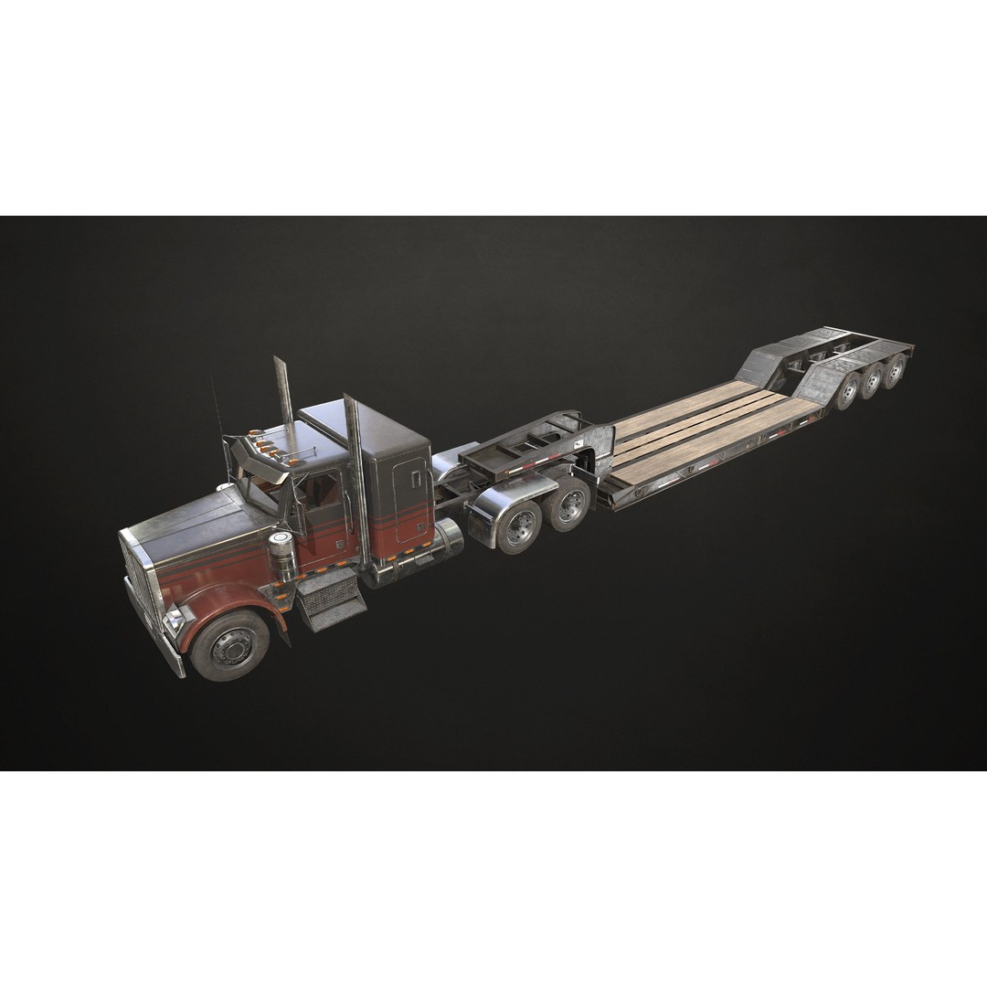 Flat Top Semi Truck 3D Model – Low Poly Game Asset, FBX, PBR Textures - View 3