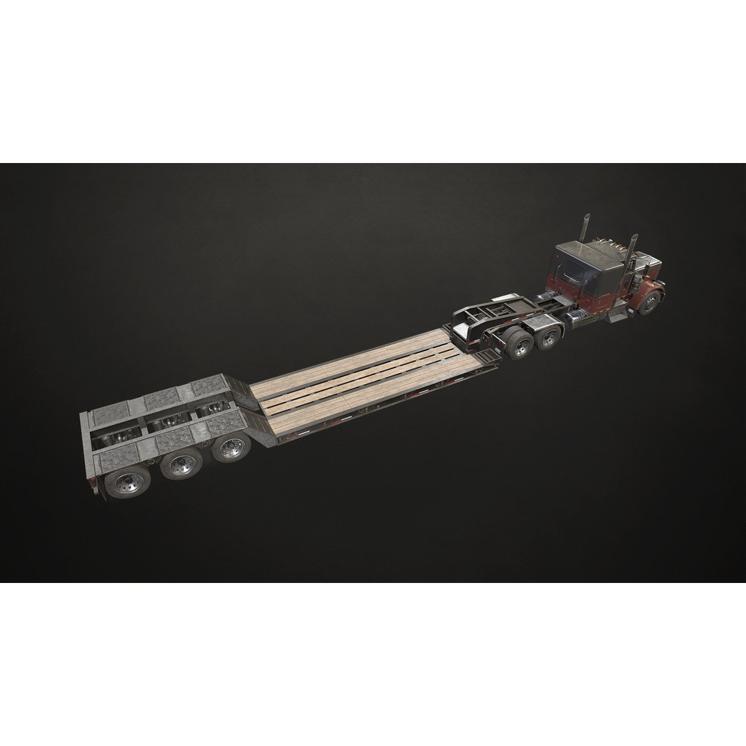 Flat Top Semi Truck 3D Model – Low Poly Game Asset, FBX, PBR Textures - View 4