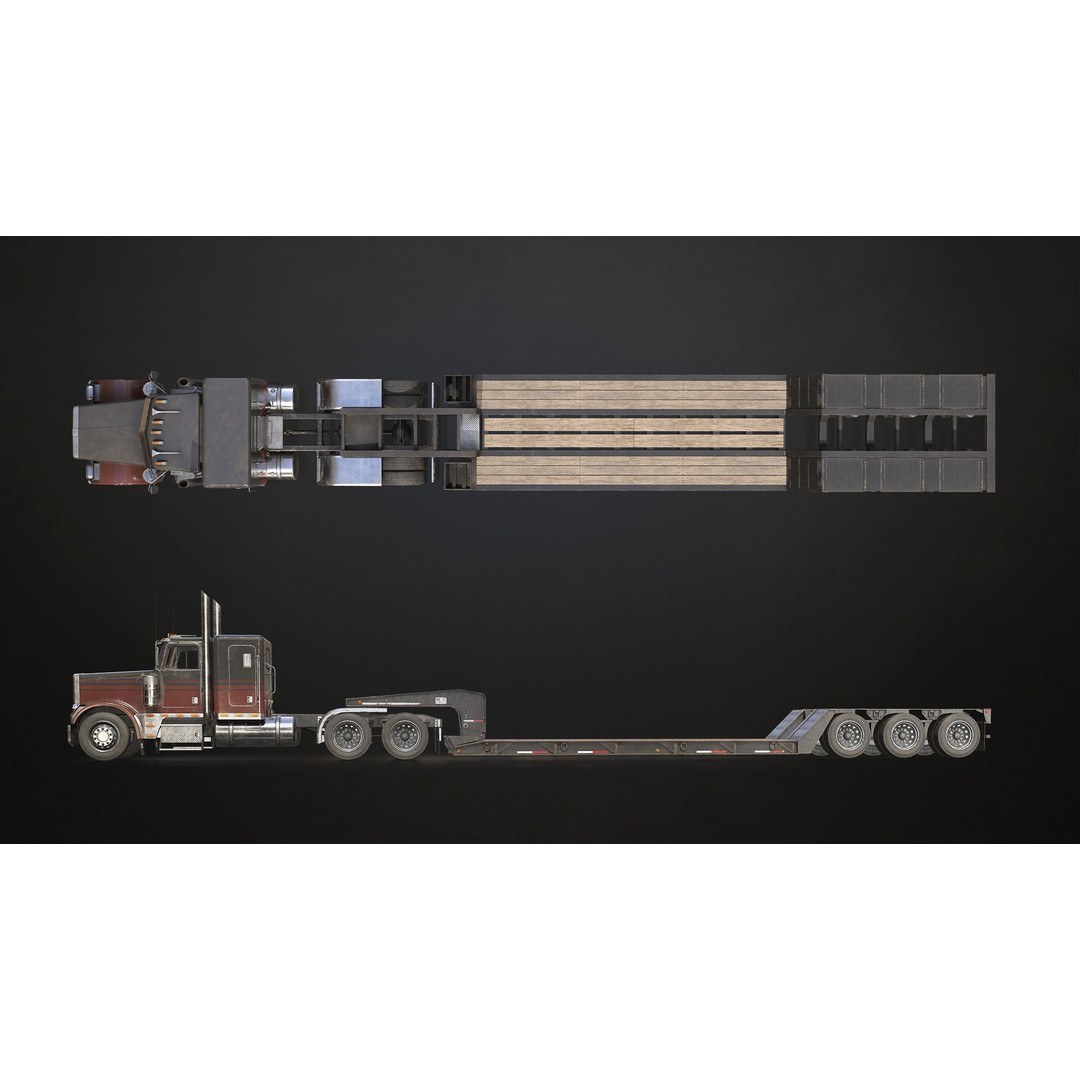 Flat Top Semi Truck 3D Model – Low Poly Game Asset, FBX, PBR Textures - View 5
