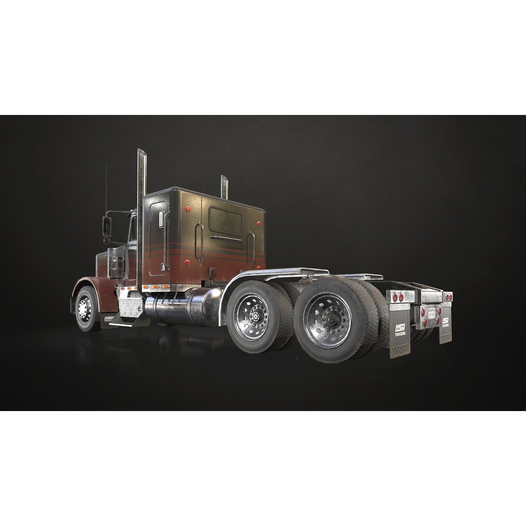 Flat Top Semi Truck 3D Model – Low Poly Game Asset, FBX, PBR Textures - View 9