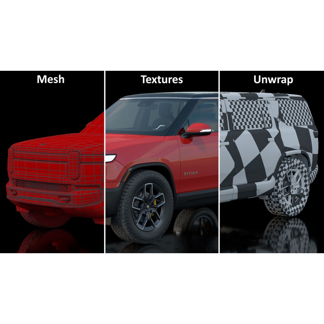 2023 Rivian R1S Quad Motor Red 3D Model – High Poly PBR SUV, FBX, OBJ - View 39