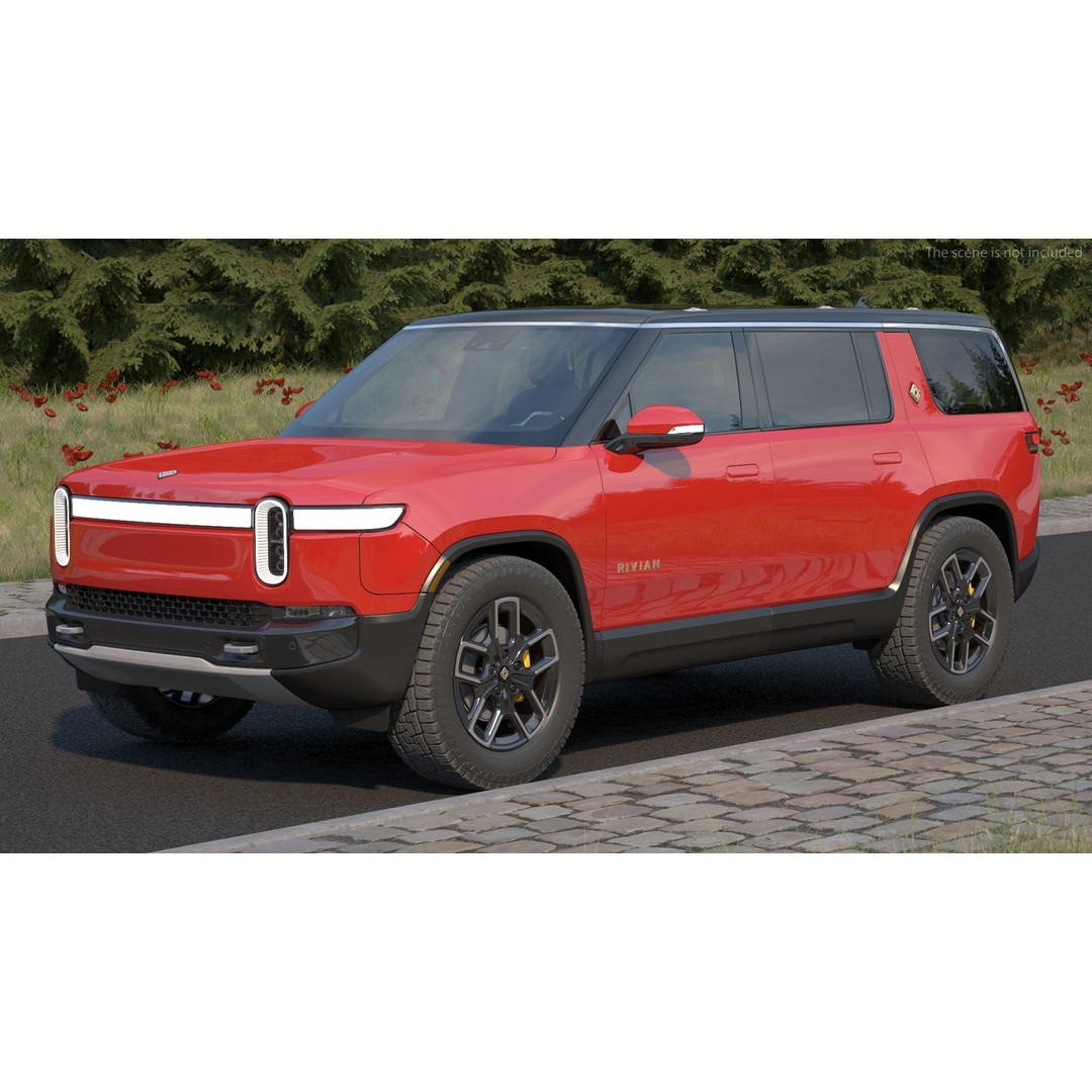 2023 Rivian R1S Quad Motor Red 3D Model – High Poly PBR SUV, FBX, OBJ - View 6