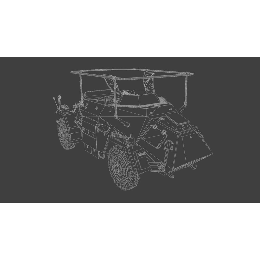 SdKfz 223 Armored Car 3D Model – Low Poly Military Vehicle, FBX - View 10