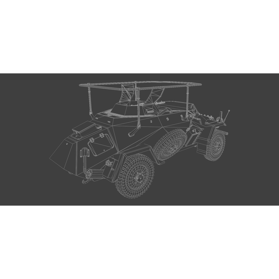 SdKfz 223 Armored Car 3D Model – Low Poly Military Vehicle, FBX - View 11