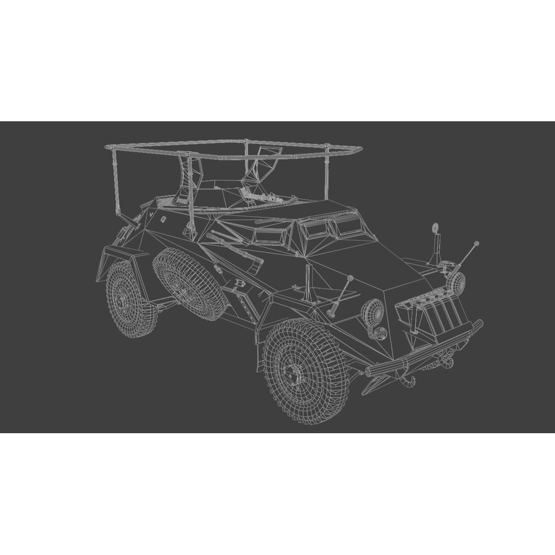 SdKfz 223 Armored Car 3D Model – Low Poly Military Vehicle, FBX - View 12