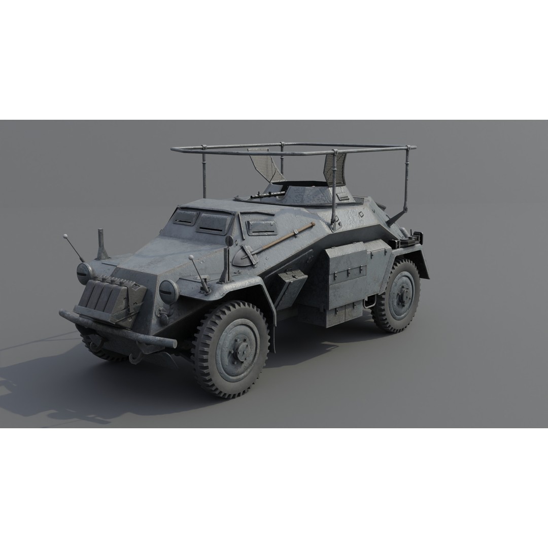 SdKfz 223 Armored Car 3D Model – Low Poly Military Vehicle, FBX - View 13