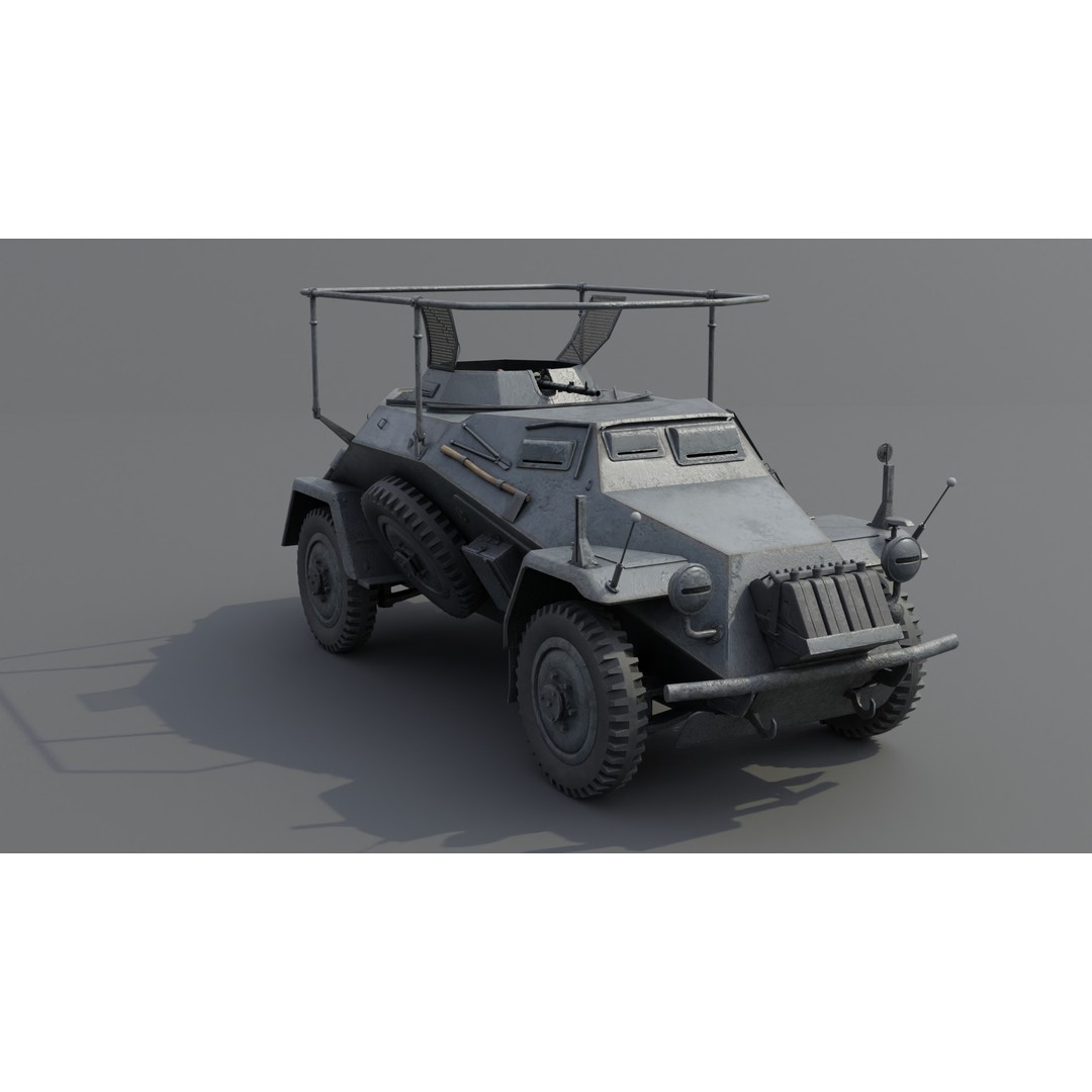 SdKfz 223 Armored Car 3D Model – Low Poly Military Vehicle, FBX - View 15