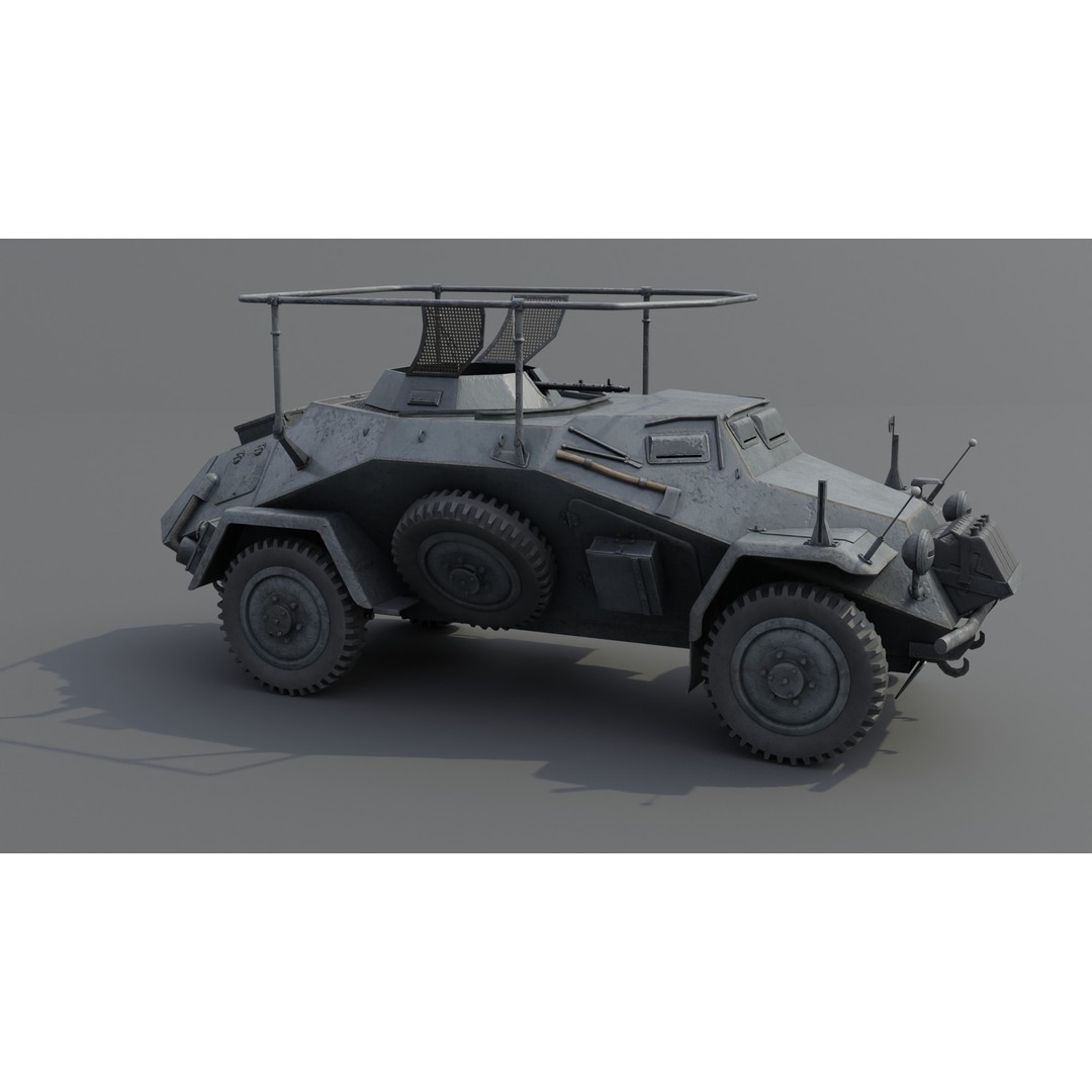 SdKfz 223 Armored Car 3D Model – Low Poly Military Vehicle, FBX - View 16