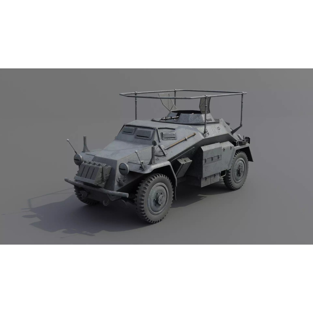 SdKfz 223 Armored Car 3D Model – Low Poly Military Vehicle, FBX - View 2