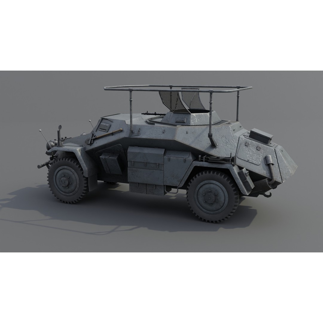 SdKfz 223 Armored Car 3D Model – Low Poly Military Vehicle, FBX - View 21