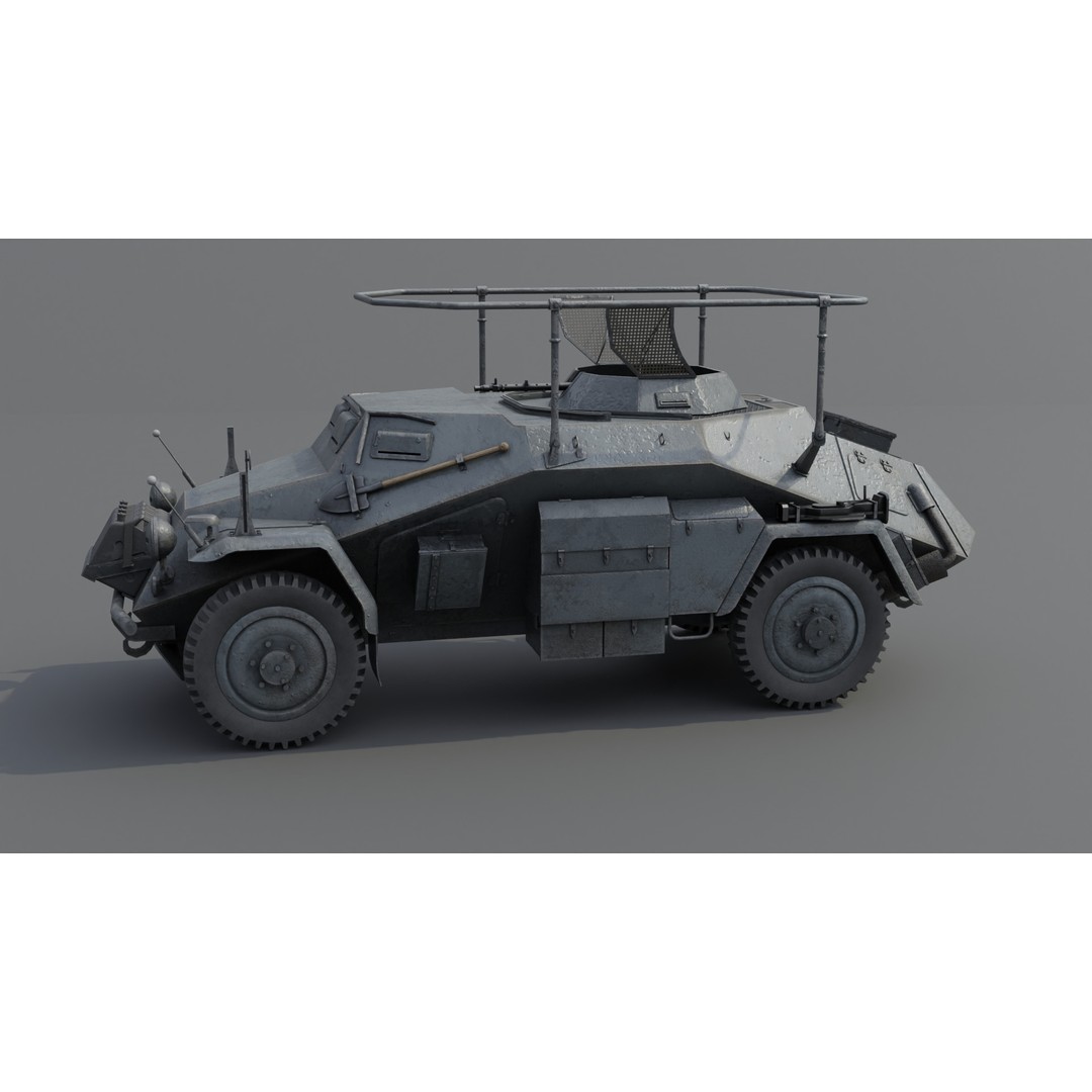 SdKfz 223 Armored Car 3D Model – Low Poly Military Vehicle, FBX - View 22