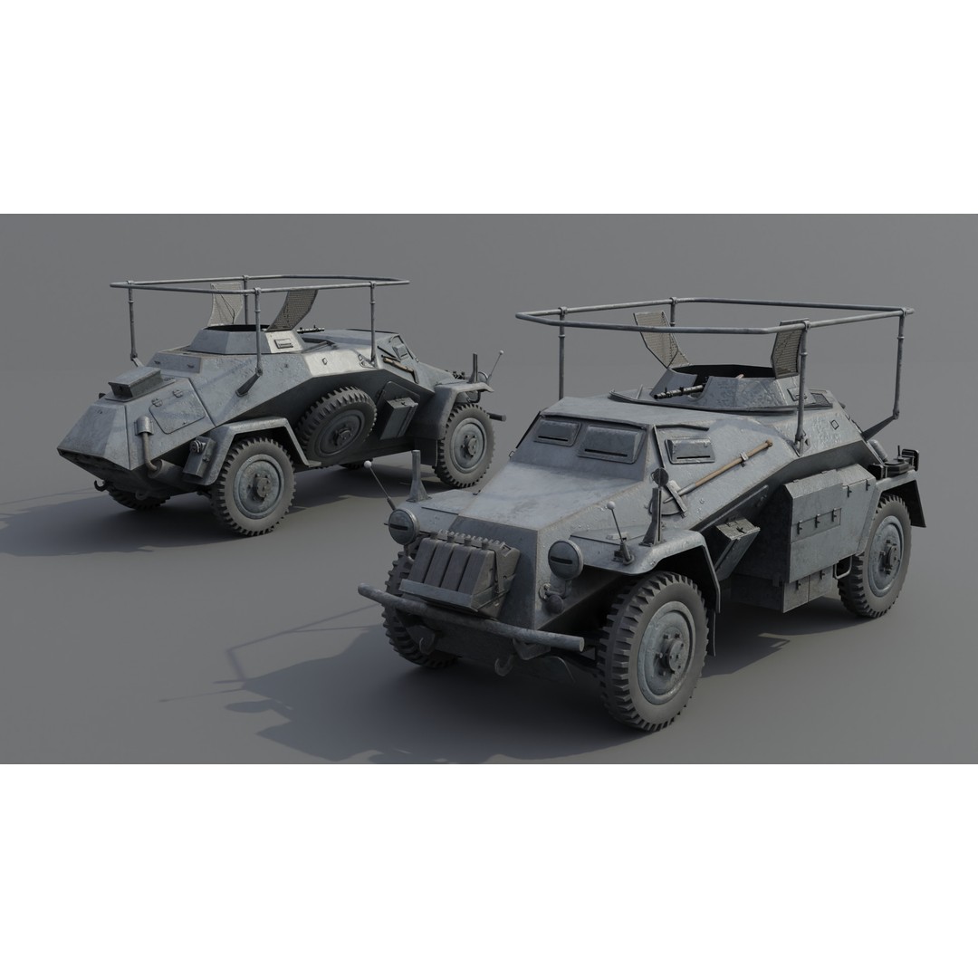 SdKfz 223 Armored Car 3D Model – Low Poly Military Vehicle, FBX - View 3