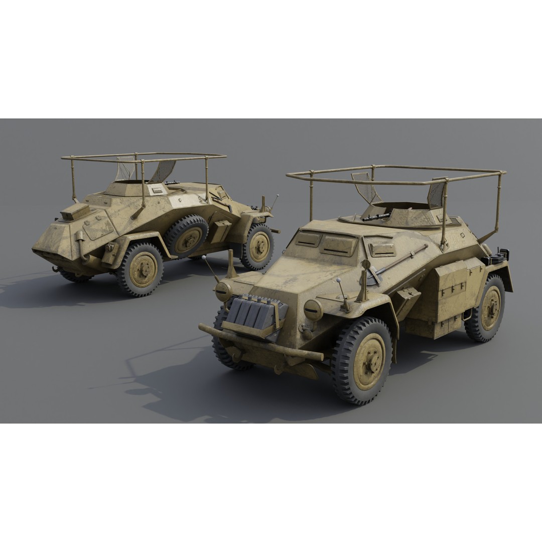 SdKfz 223 Armored Car 3D Model – Low Poly Military Vehicle, FBX - View 4