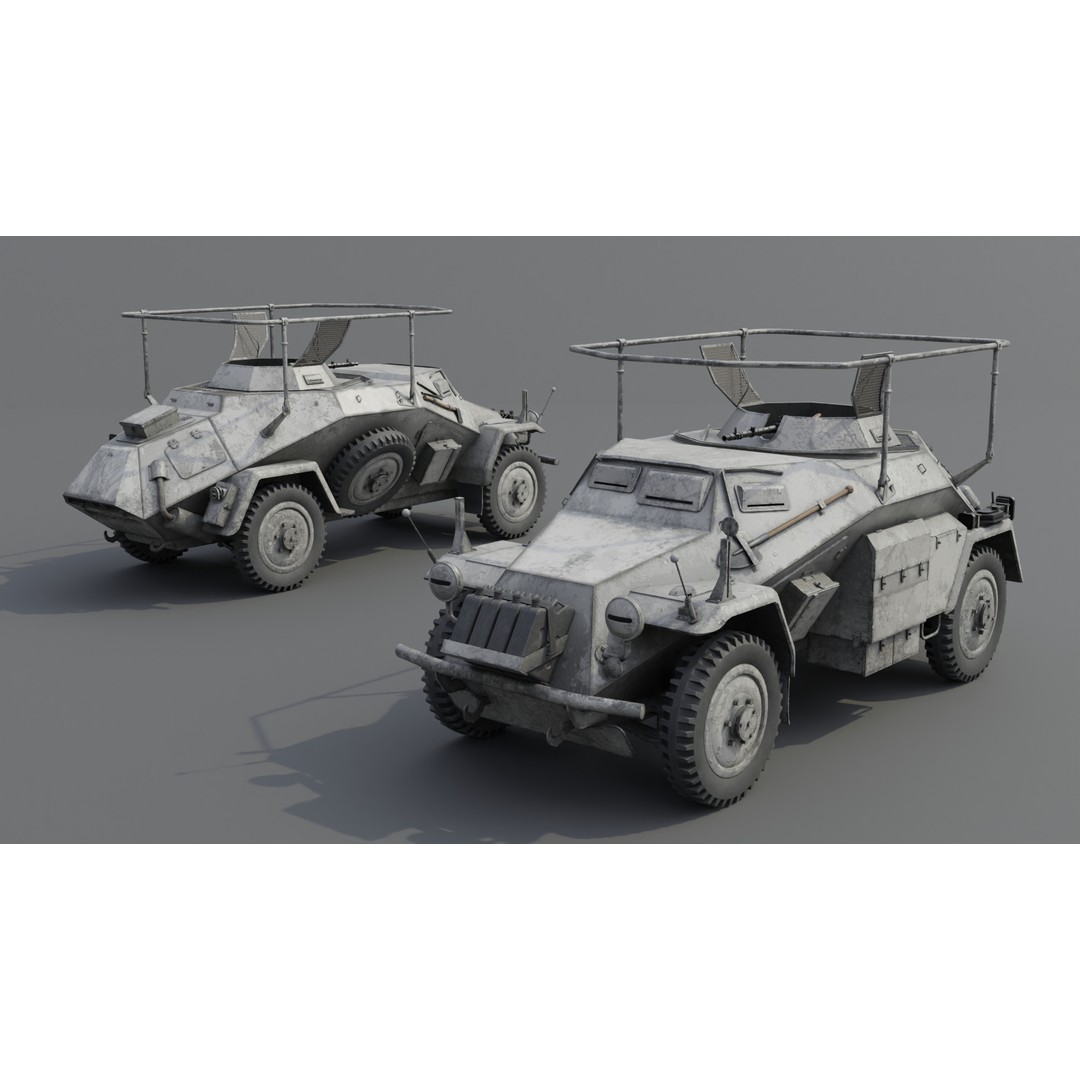SdKfz 223 Armored Car 3D Model – Low Poly Military Vehicle, FBX - View 5
